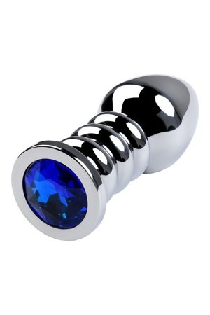 Silver anal plug TOYFA Metal with dark blue round-shaped gem